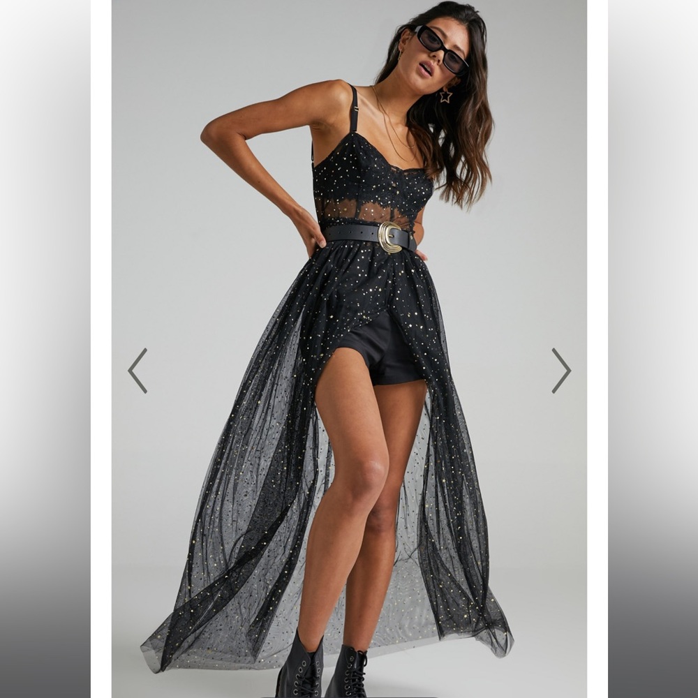 Show Po Stunning Night Black Mesh Dress - Size Small